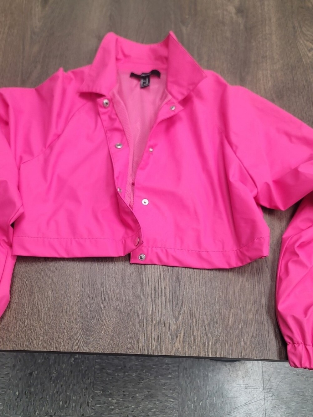Forever 21 Pink Crop Top Polyurethane/Polyester Jacket Womens Medium